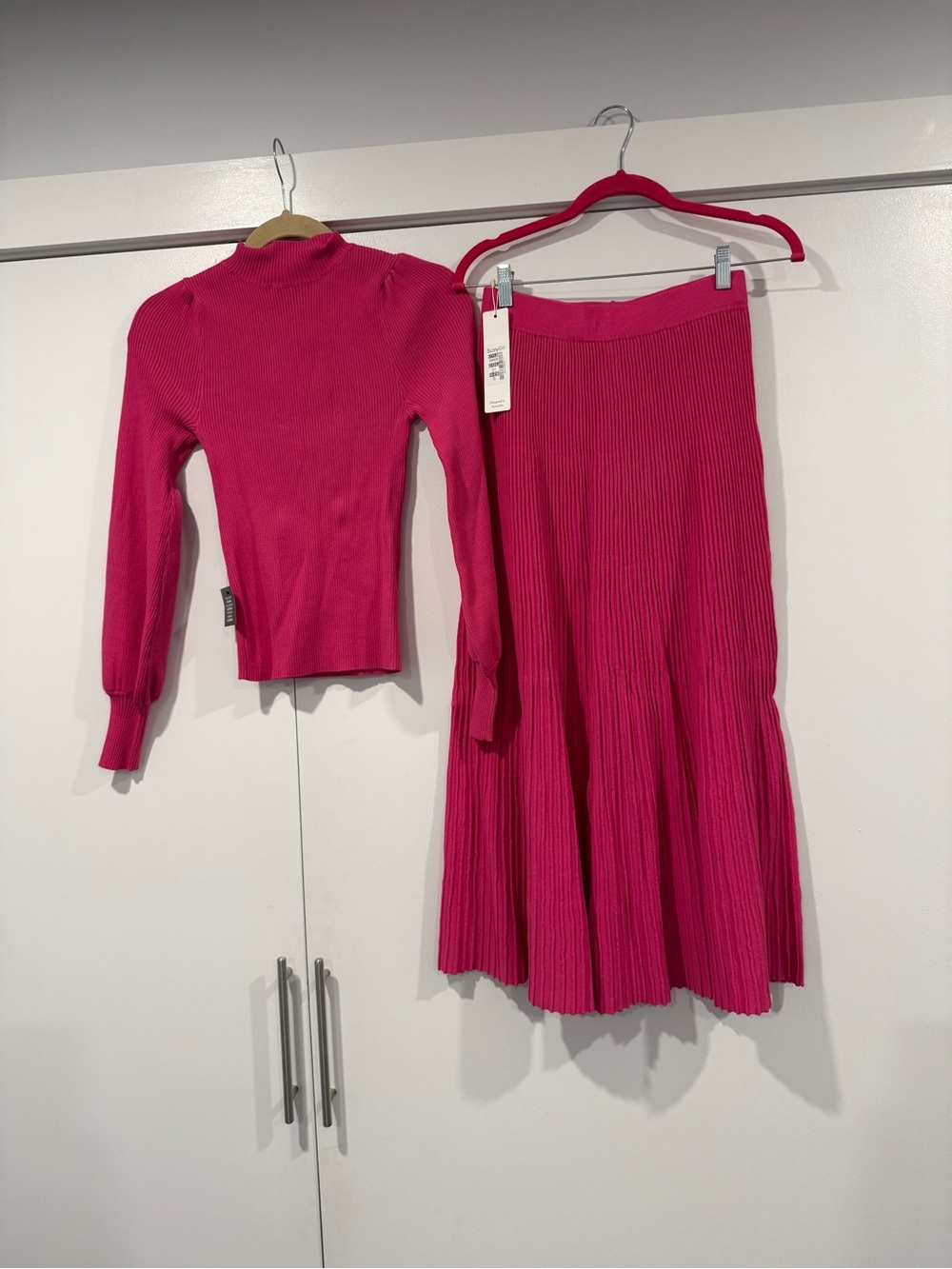 NWT Hot pink sweater shirt and skirt matching set